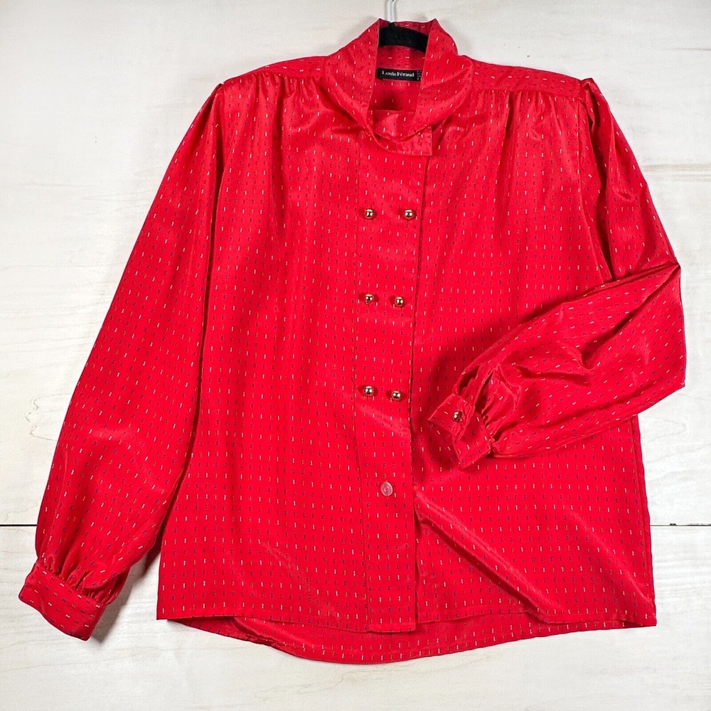 Louis Féraud Women's Vintage Top with Gold Buttons Sz 12 small dots